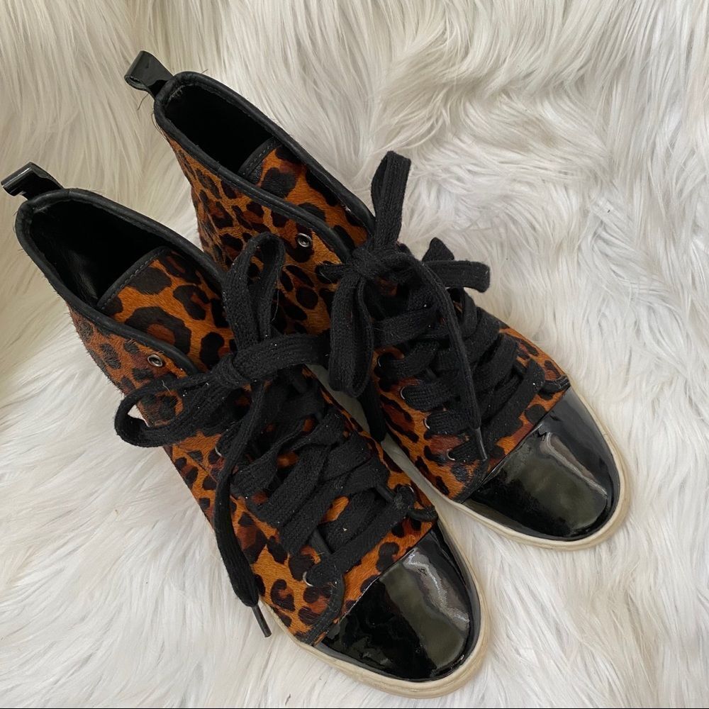 SCHUTZ calf hair leather high top sneakers 10